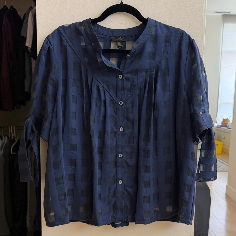 Current Air Navy Sheer Button-Front Top